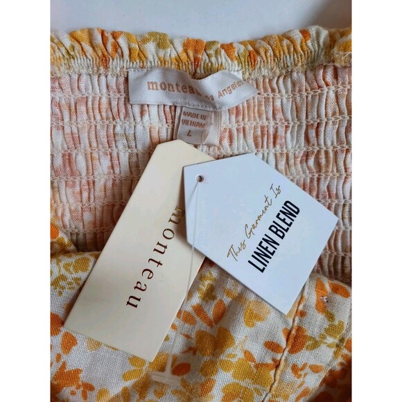 NWT Monteau Ladies Yellow Floral Linen Blend Cropped Button Front Tank Size L - Picture 3 of 5